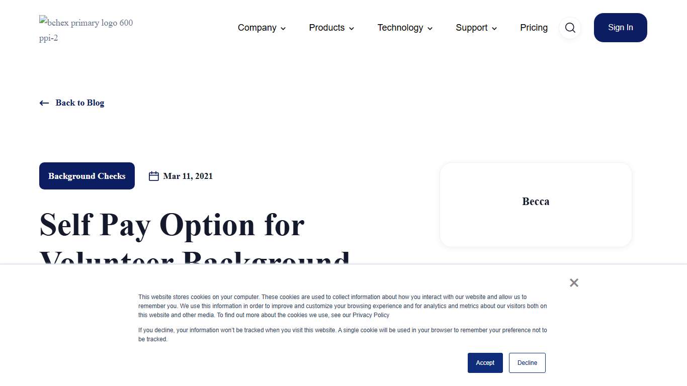 Self Pay Option for Volunteer Background Checks